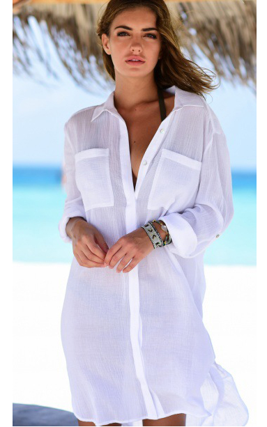F4814-1 Cute Swimsuit cover up Beach Cover up White Tunics
